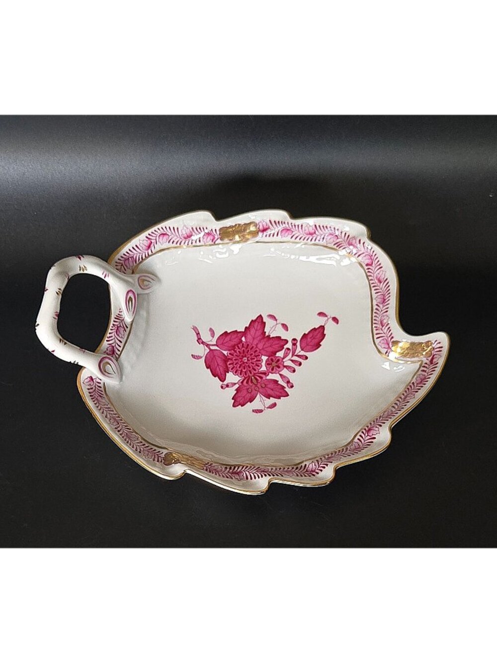 Herend Hungary Porcelain Chinese Bouquet Apponyi Dish Pink Floral & Gold Trim